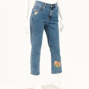 Crazy Horse Straight Leg 90s Y2K Painted Floral Jeans 8 Cotton Denim Vintage